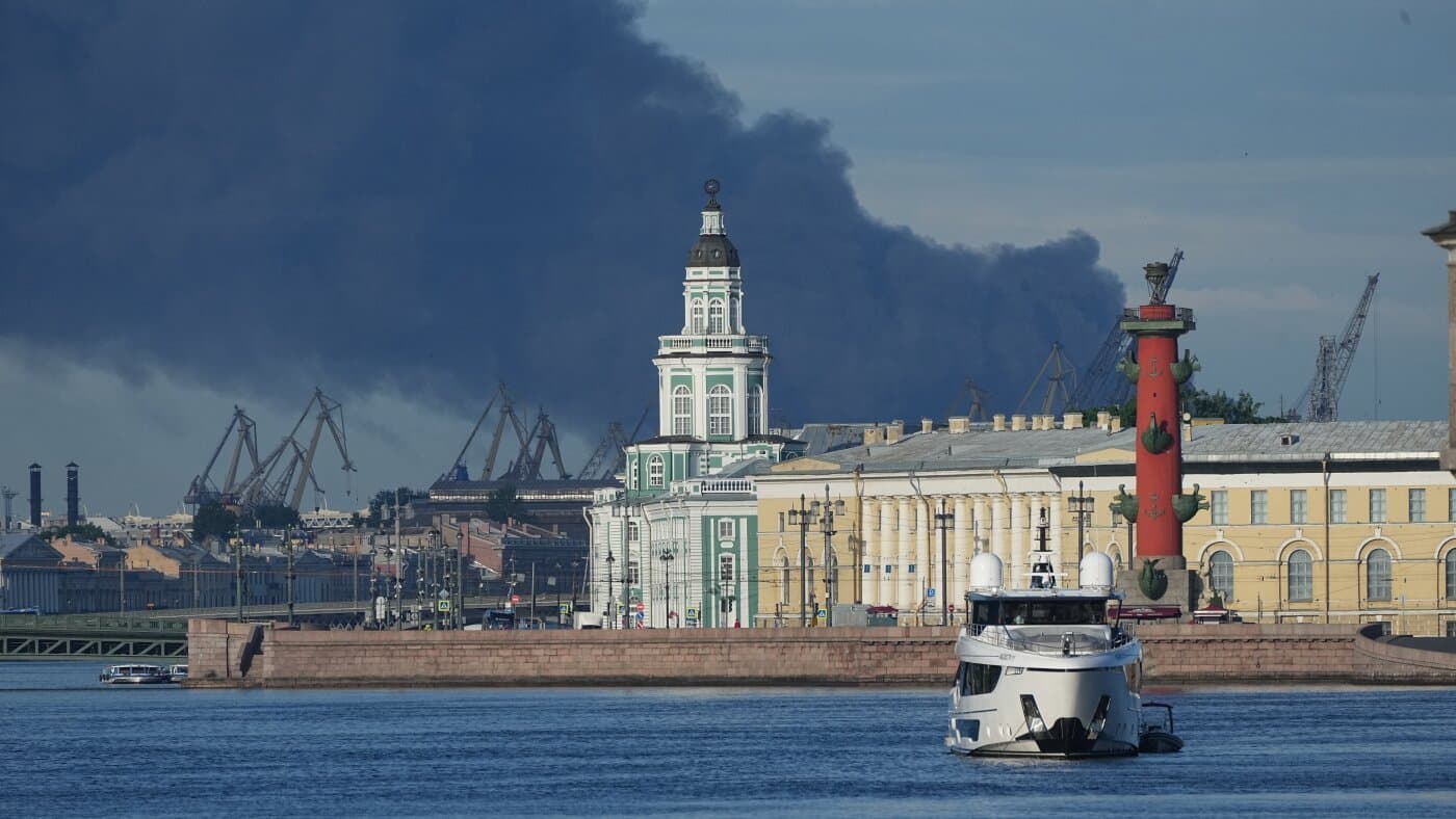 Ukrainian drones struck an oil terminal in St. Petersburg, Russia, on June 3, 2026.